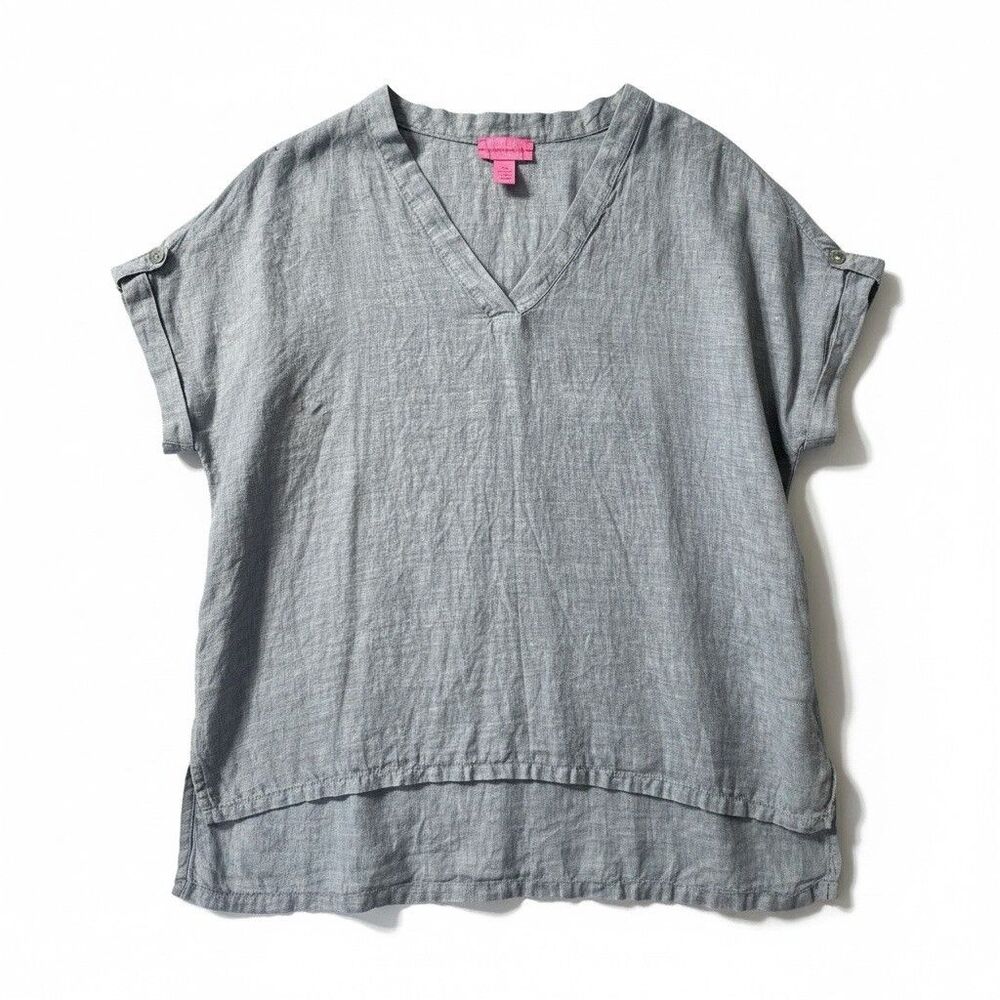 Isaac Mixrahi V Neck Short Sleeve 100% Linen Sz Medium Coastal Summer Resort